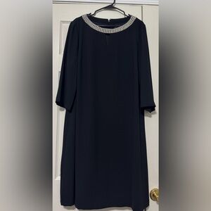 Tahari Black Dress with Silver Embellished Neckline